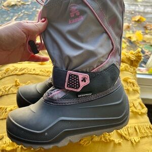 Kamik Kids Waterproof Gray and Pink Snow Boots